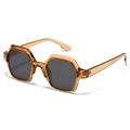 Modern retro hexagonal sunglasses with amber translucent frames and dark lenses - C6 Tea Frame Black Gray Lens