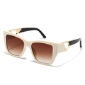 Fashionable cream cat-eye sunglasses with gradient brown lenses and golden metal accents - Off-white Frame Gradient Tea Lens (C2)