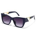 Modieuze vlinderzonnebril met donkerblauw montuur en paarse gradiëntglazen - Blauw Frame Dubbel Grijs Glas (C6)