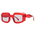 Moderne Oversize-Geometrie-Sonnenbrille mit transparent rotem Rahmen und grauen Gläsern - Rot Grau (C3)