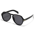 Classic pilot flat top sunglasses with black frames and gold arrow accents - Black Frame Black Grey Lens