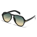 Modern flat top aviator sunglasses with black frame and blue-yellow gradient lenses - Black Frame Green Tea Lens