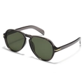 Flat top aviator sunglasses in translucent taupe frame with dark green lenses and gold accents - Grey Frame Dark Green Lens