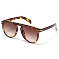 Retro Übergroße Sonnenbrille in Schildpatt mit braunem Verlauf und Gold-Details - Leoparden-Rahmen / Teebraune Gläser