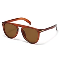 Flat top sunglasses with brown translucent frames and gold accents from a 45-degree angle - Tea Frame Tea Lens