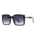 Oversized square black sunglasses with purple gradient lenses and gold metal temples - Black Frame Double Grey Gradient Lens