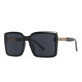 Classic black square oversized sunglasses with gold metal hinge and color block detail - Black Frame Grey Lens