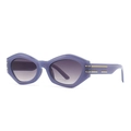 Moderne schmale Schmetterlings-Sonnenbrille mit fliederfarbenem Rahmen und goldenen Akzenten - C6 Lila Verlauf Grau
