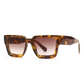 Modern tortoiseshell square sunglasses with brown gradient lenses in a 45-degree side view - Leopard Double Tan
