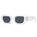 Modern rectangle sunglasses with transparent frame and dark grey lenses for women and men - Transparent Frame Black Gray Lens (C7 Transparent Black Gray)