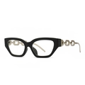 Gafas de sol cuadradas negras con montura gruesa y patillas decorativas de cadena de plata - C4 Negro Plata Transparente