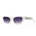 Chic narrow white sunglasses with cat eye frame, purple lenses and metal chain arms - C6 White Silver Double Gray