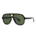 Occhiali da sole aviator neri con ponte esagonale dorato e lenti verde scuro - Montatura Nera Lenti Verdi