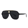 Occhiali da sole aviator flat top con montatura nera e ponte in metallo dorato - C1 Montatura Nera Lenti Grigie