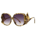 Modern tortoiseshell square sunglasses with gradient purple lenses and unique sculpted temples - Tortoise Gradient Purple Grey