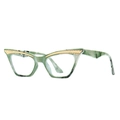 Cat-Eye-Brille mit grünem Marmorgestell und goldenen Blattschmuck im 45-Grad-Winkel - Grün