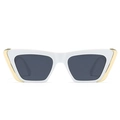 White cat-eye sunglasses with dark lenses and gold metal corner accents for women - White Frame Gray Lens