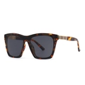 Retro flat top oversized sunglasses with tortoise shell frame and dark grey lenses - Leopard Black Grey