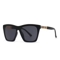 Lunettes de soleil carrées rétro avec monture noire et détails rayés sur les branches - Noir Noir Gris