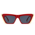 Modern cat-eye sunglasses with a red frame and gold metal trim and dark lenses - Red Frame Grey Lens