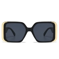 Modern black square cat eye sunglasses with gold metal accents and dark grey lenses - Black Frame Black Grey Lens