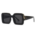 Classic black square sunglasses with golden metal hinge accents in a 45-degree angle view - Black