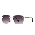 Modern rimless rectangle sunglasses with gradient lenses and golden panther hardware - C6 Gold Double Grey