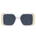 Modern white square cat-eye sunglasses with gold metal accents and dark grey lenses - White Frame Dark Grey Lens