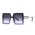 Oversized square sunglasses with purple gradient lenses and metal hollow temples - Blue Grey Gradient
