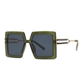 Modern oversized square sunglasses with dark green translucent frames and gold metal temples - Green Black Grey