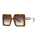 Classic tortoise square sunglasses with gold hollow metal temples and gradient brown lenses - Leopard Brown Gradient