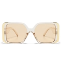 Square cat-eye sunglasses with transparent frames and golden metal edge details - Transparent Frame Light Tea Lens