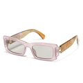 Lunettes de soleil rectangulaires modernes rose clair avec branches écaille de tortue - Monture Violette Translucide Verres Gris Translucides