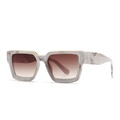 Modern narrow square sunglasses featuring a white marble texture frame and brown gradient lenses - C5 Grey Double Tan