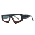 Unregelmäßige geometrische Sonnenbrille mit dickem Rahmen und Schildpatt-Design für Damen - Blau-Tee Spleißen (C2 Blau Tee)