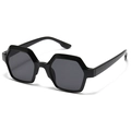 Modern flat top hexagonal sunglasses in glossy black finish for a retro street style look - C2 Black Frame Black Lens
