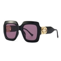 Square black sunglasses with purple gradient lenses and gold metal accents - Black and Pink Tortoise
