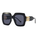 Occhiali da sole quadrati neri di lusso con dettagli decorativi in metallo dorato - Nero / Grigio Scuro
