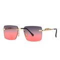 Rimless rectangle sunglasses with grey-red gradient lenses and gold cheetah ornaments - C2 Gold Purple Pink