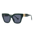 Occhiali da sole squadrati verde scuro da donna con dettaglio in metallo dorato sull'asta - C6 Montatura Verde / Lente Nero Grigio