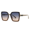 Stylish square oversized sunglasses with two-tone black and khaki frame and gradient lenses - Tea Frame Blue Tea Lens