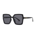 Classic large square black sunglasses with golden floral detail on temples - Black Frame Black Grey Lens