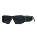 Retro wide-leg rectangle sunglasses in deep green with silver rivet accents for women - Green
