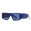 Retro oversized zonnebril in doorschijnend donkerblauw met decoratieve metalen klinknagels - Blauw