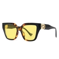 Occhiali da sole cat eye con montura tartaruga, lenti gialle e logo dorato - Montatura Tartarugata Lenti Gialle