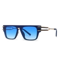 Square flat top sunglasses in deep blue with blue-white gradient lenses and gold temples - C6 Blue Frame / Blue White Gradient Lens