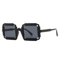 Modern retro square pixel mosaic sunglasses in punk style with dark grey lenses - Black (C1)