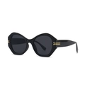 Retro geometrische Cat-Eye-Sonnenbrille im schwarzen Rahmen mit goldenem Metallscharnier - Schwarz / Schwarz Grau