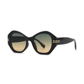 Retro eckige Cat-Eye Sonnenbrille mit schwarzem Oversize-Rahmen und Verlaufsgläsern - Schwarz / Grün Gelb