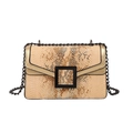 Petit sac carré à motif serpent beige avec bordure dorée et bandoulière chaîne - Or
